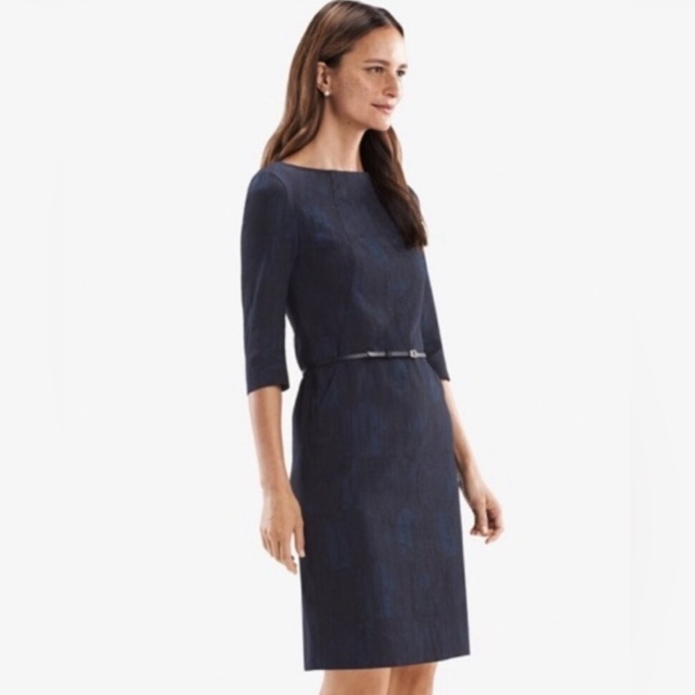 NEW M.M.LaFleur Etsuko brushed jacquard blue/black dress 14 - Picture 4 of 11